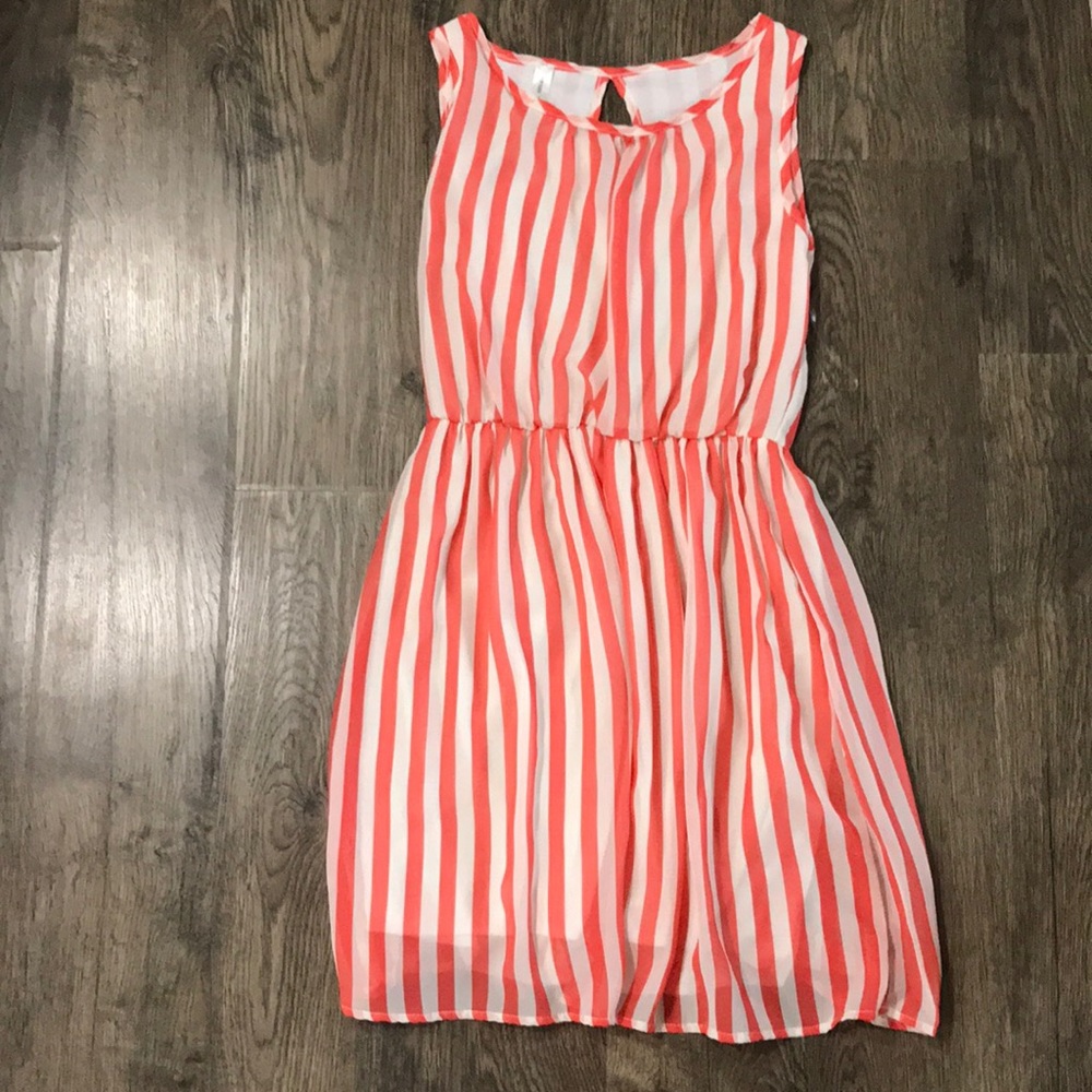 Coral Striped Sleeveless Dress